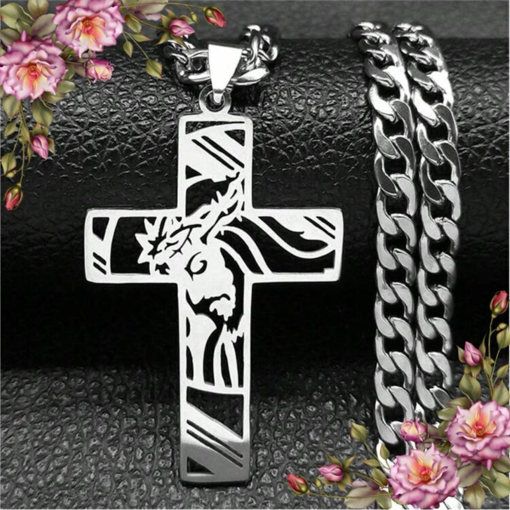 Jesus Cross‎ Necklace For Men Stainless Steel Pendant Necklace